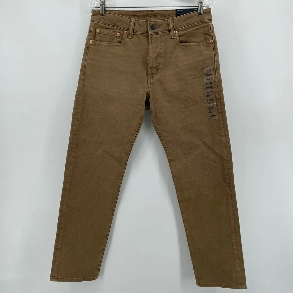 American Eagle Slim Straight Easyflex Jeans Toasted Almond Brown 30x30 NEW